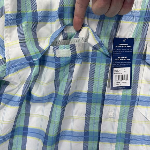 NWT Huk Men’s Latitude Tide Point Short Sleeve Button Up Flannel Performance New - Picture 10 of 15